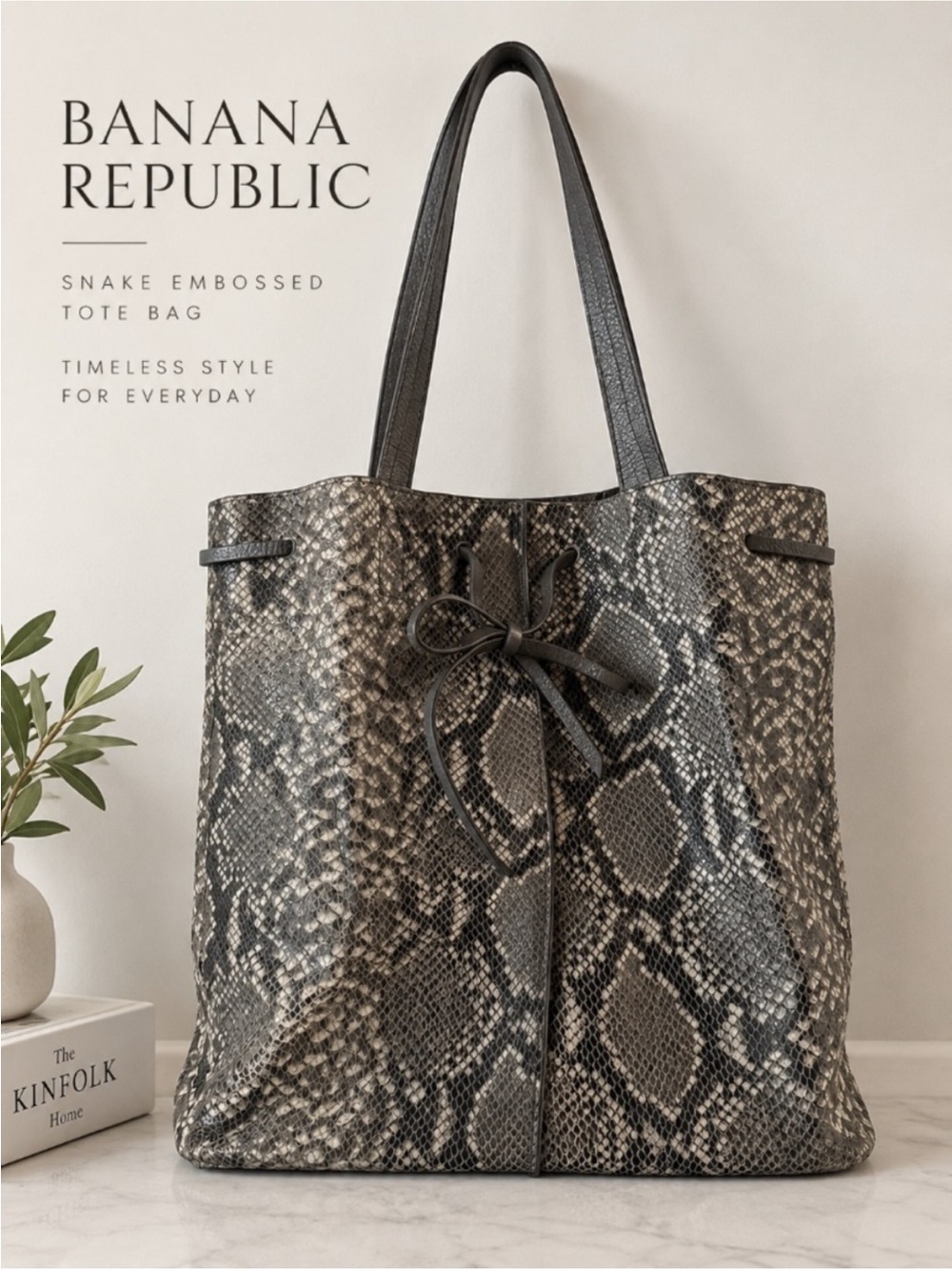 Banana Republic Snake-Embossed Tote in Grey and Black